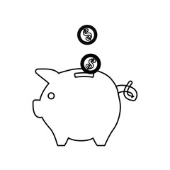 line save coins money inside pig, vector illustration