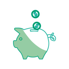 silhouette save coins money inside pig, vector illustration
