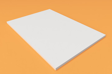 Blank white closed brochure mock-up on orange background