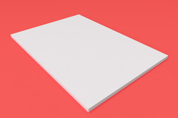 Blank white closed brochure mock-up on red background