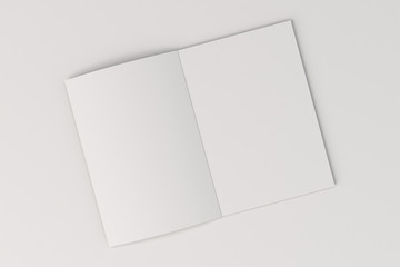 Blank white open brochure mock-up on white background