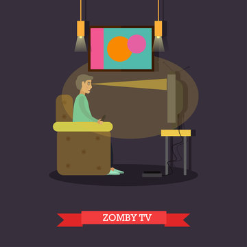 TV zombie concept vector illustration in flat style
