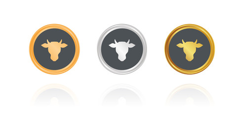 Kuh Kopf - Bronze, Silber, Gold Buttons