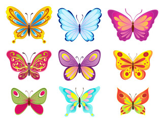 Fototapeta na wymiar set of colorful cartoon butterflies on white. vector illustration