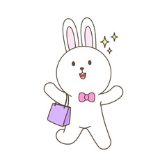 Cute bunny mascot cartoon shopping isolated vector illustration