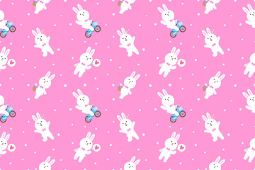 Cute bunny cartoon seamless pattern vector background
