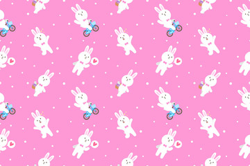 Cute bunny cartoon seamless pattern vector background