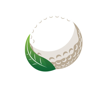 Modern Golf Logo - Golf Ball And Green Fresh Leaf