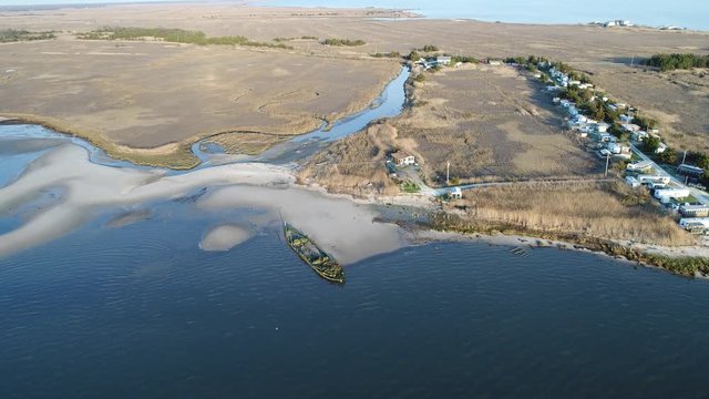 Aerial Footage of Old Shipwreck Delaware Bay Heislerville