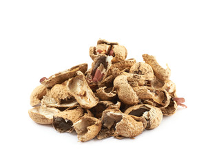 Pile of peanut shells isolated