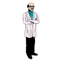 character doctor with a bald head. doctor health care. vector illustration