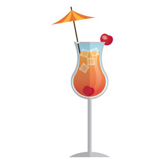 cocktail drink beverage with umbrella and cherry vector illustration