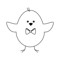 cute chicken with bow tie icon over white background.  vector illustration