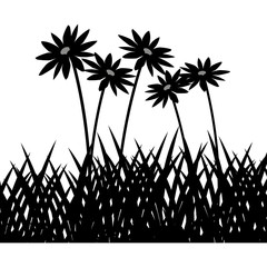 Fototapeta na wymiar wild herbs and flowers vegetation silhouette vector illustration