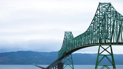 Fototapeta premium Long Bridge over wide mouth of Columbia River in Astoria