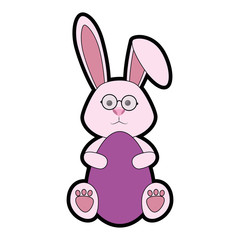 easter bunny with glasses icon over white background. colorful design. vector illustration