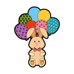easter bunny with balloons icon over white background. colorful design. vector illustration