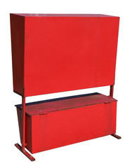 The red closed metal box for fire-prevention tools and sand.