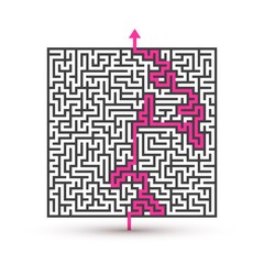 Illustration of Vector Maze Labyrinth. Antique Puzzle Game Pattern with Solution