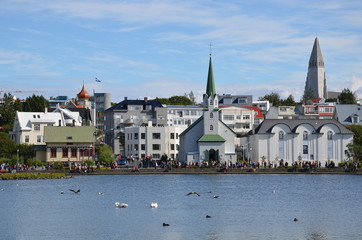 Tjörnin pond - city pond in Reykjavik, Iceland