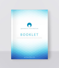 Vector illustration of a blue brochure template. Modern booklet, flyer, cover business report. Geometrical elements ( triangles). Abstract background for business design.