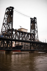 Fototapeta premium Old drawbridge over river Willamette in Portland Down Town