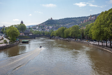 Beautiful view of Tbilisi from the bridge of peace, Georgia