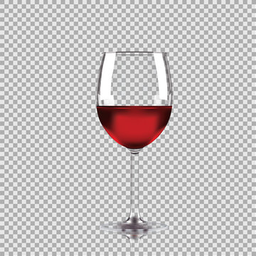 Wine glass with red wine, transparent vector illustration.