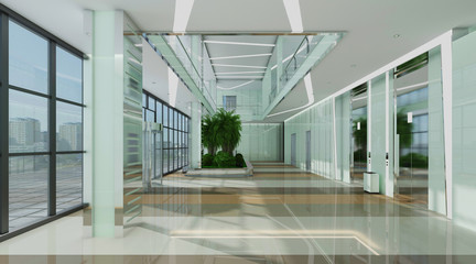 Interior of hotel reception hall 3D illustration