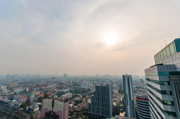 Fototapeta na wymiar Aerial shot of Cityscape view of Bangkok