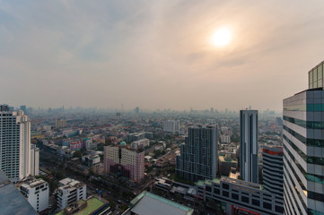 Fototapeta na wymiar Aerial shot of Cityscape view of Bangkok