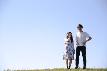 japanese young couple outdoor green