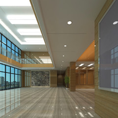Interior of hotel reception hall 3D illustration