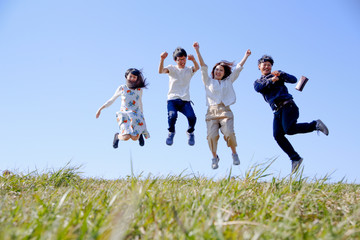 japanese young   group outdoor green