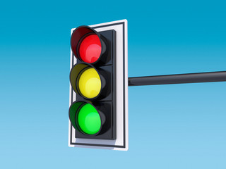Isolated traffic light. 3D rendering