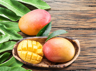 Mango fruits with water drops. Isolated on a white background.