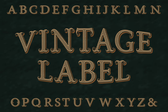 Vintage Label Font. Isolated English Alphabet.