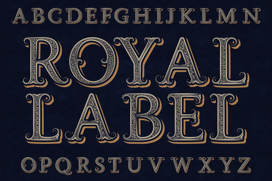 Royal label font. Isolated english alphabet.