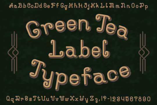 Green Tea Label Typeface font. Isolated english alphabet.