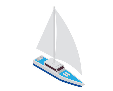 Modern Sea Transportation Illustration Asset - Blue Luxury Sailboat