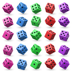 Playing dice vector set. 3d cube with numbers for board casino game