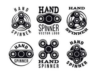 Obraz premium Hand spinner vector logo and labels. Fidget spinners emblems
