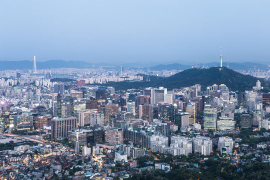 Night falls above the Seoul, South Korea capital city