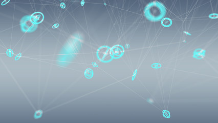 Flying network connection interface 3D rendering