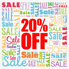 20% OFF Sale words cloud, business concept background