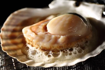 Plexiglas foto achterwand 帆立貝の網焼き　Grilled scallops © gontabunta
