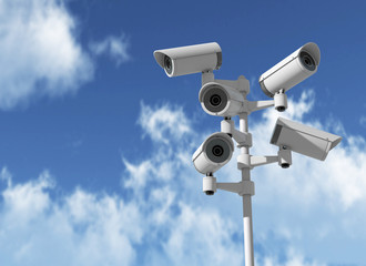 A set of security cameras watching different dirtections. 3D Rendering