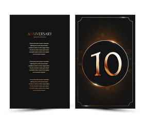 10 years anniversary decorated greeting / invitation card template with golden elements.
