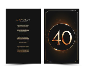 40 years anniversary decorated greeting / invitation card template with golden elements.