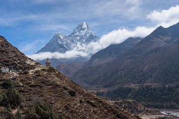 Ama Dablam mountain peak, iconic peak of Everest region trek, Nepal